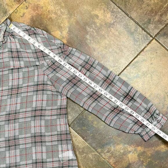 Express Sheer Plaid 1/2 Button Front Long Sleeve Blouse XL - Picture 7 of 14